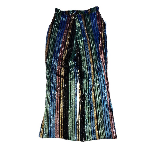 Mumu Leigh High Waisted Striped Sequin Pants New Size Medium - Picture 6 of 8